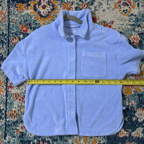 Athleta Girl  Jump In Terry Cloth Button Down Top Short Sleeve Snap Size Small 7 - Picture 3 of 5